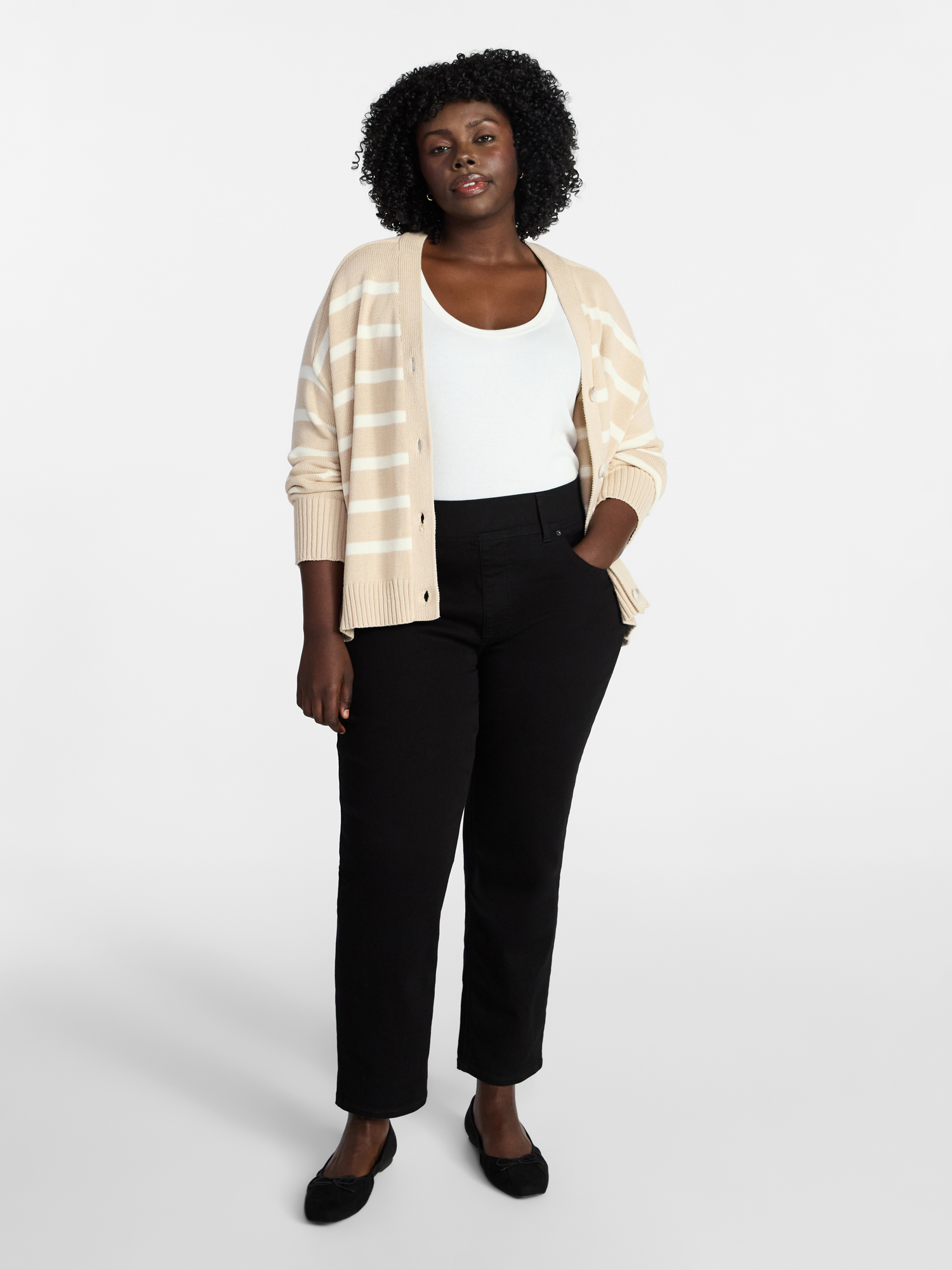 Terra & Sky Women's Plus Size Boyfriend Cardigan with Long Sleeves, Midweight, Size 0X-5X