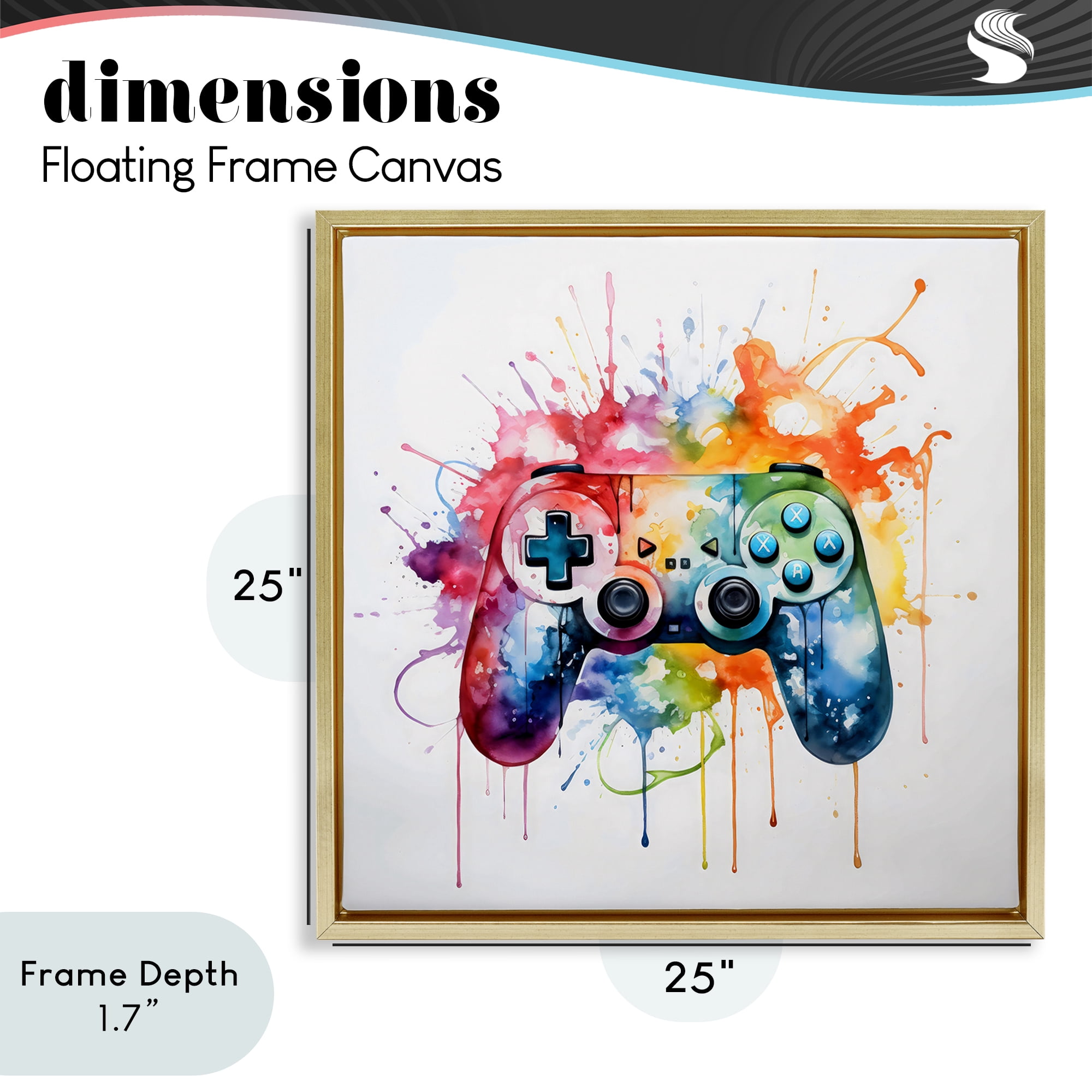 Stupell Industries Colors of Gaming Splatter Gold Framed Floater Canvas Wall Art, design by Creative Studio