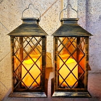 QiShi 14" Set of 2 Outdoor Solar Candle Lantern Flickering Flameless LED Candle/Plastic Hanging Solar Garden Light/Decorative Lantern For Patio Pathway Deck Christmas Halloween Garden Decor