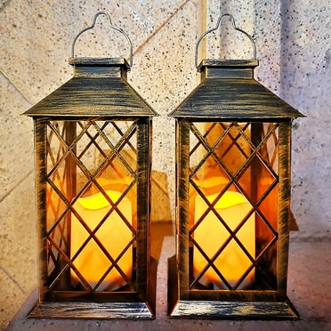 QiShi 14" Set of 2 Outdoor Solar Candle Lantern Flickering Flameless LED Candle/Plastic Hanging Solar Garden Light/Decorative Lantern For Patio Pathway Deck Christmas Halloween Garden Decor