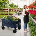 thumbnail image 3 of Costway Folding Collapsible Wagon Utility Garden Cart w/ Wide Wheels Adjustable Handle Blue, 3 of 10
