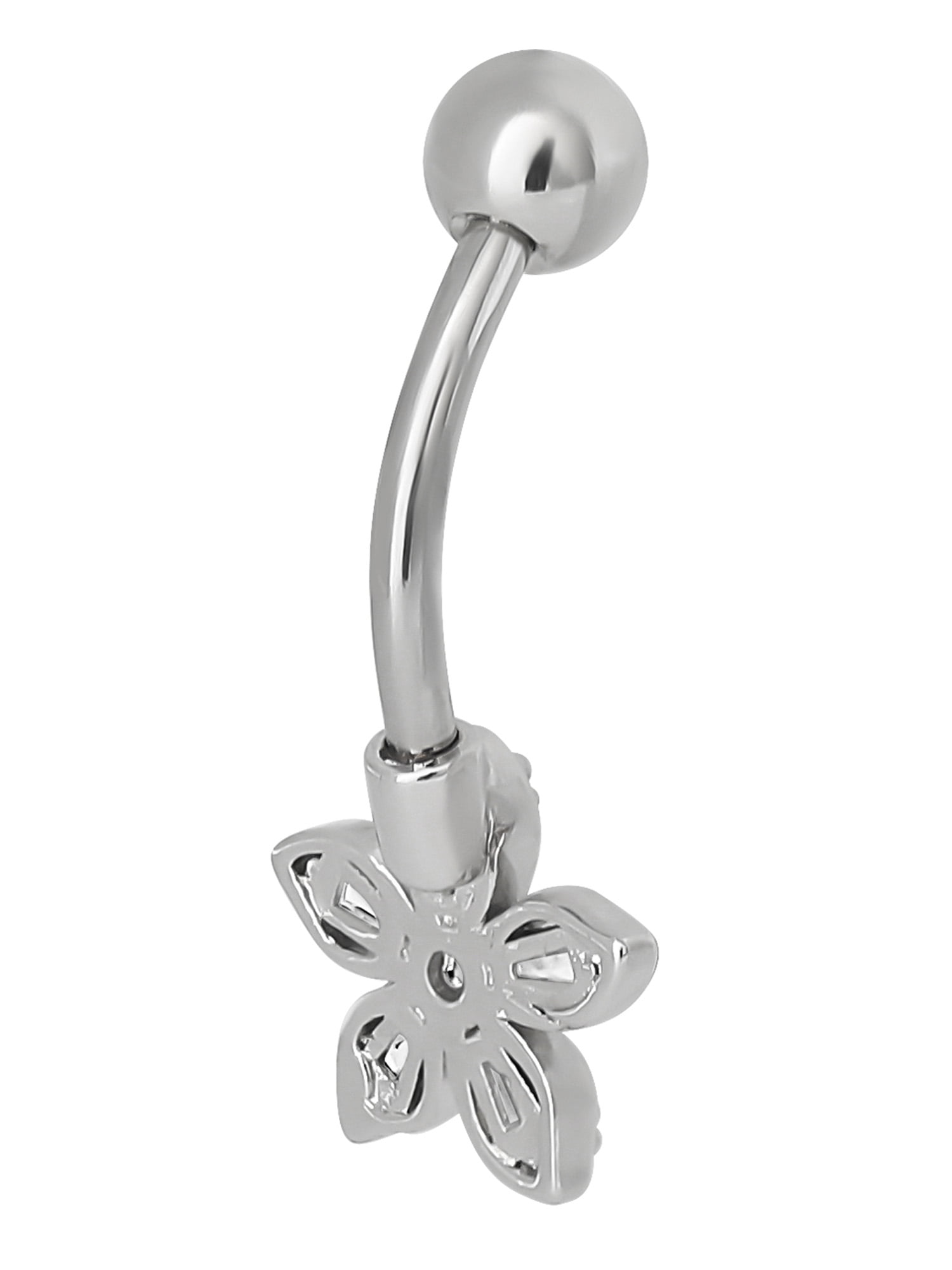 No Boundaries Women's Stainless Steel Flower Belly Ring