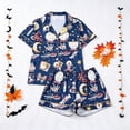 thumbnail image 2 of Weebloom Halloween Pajama Sets Women Print Short Sleeve Button Up Tops And Shorts Pajama Casual Digital Floral Comfort Fit Sleepwear Nightwear Pjs Loungewear Blue M, 2 of 5