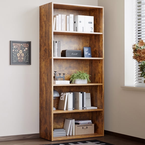 ZUNMOS 5 Shelf Bookcase, 53 Inch Tall Open Industrial Standing Bookshelf Large Storage for Home Office, Living Room, Bed Room, RUST