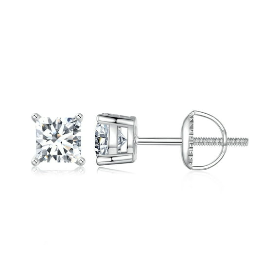Princess Cut Moissanite Studs ，Moissanite Stud Earrings 925 Sterling Silver Lab-Created Diamond Alternative Jewelry for Women Men