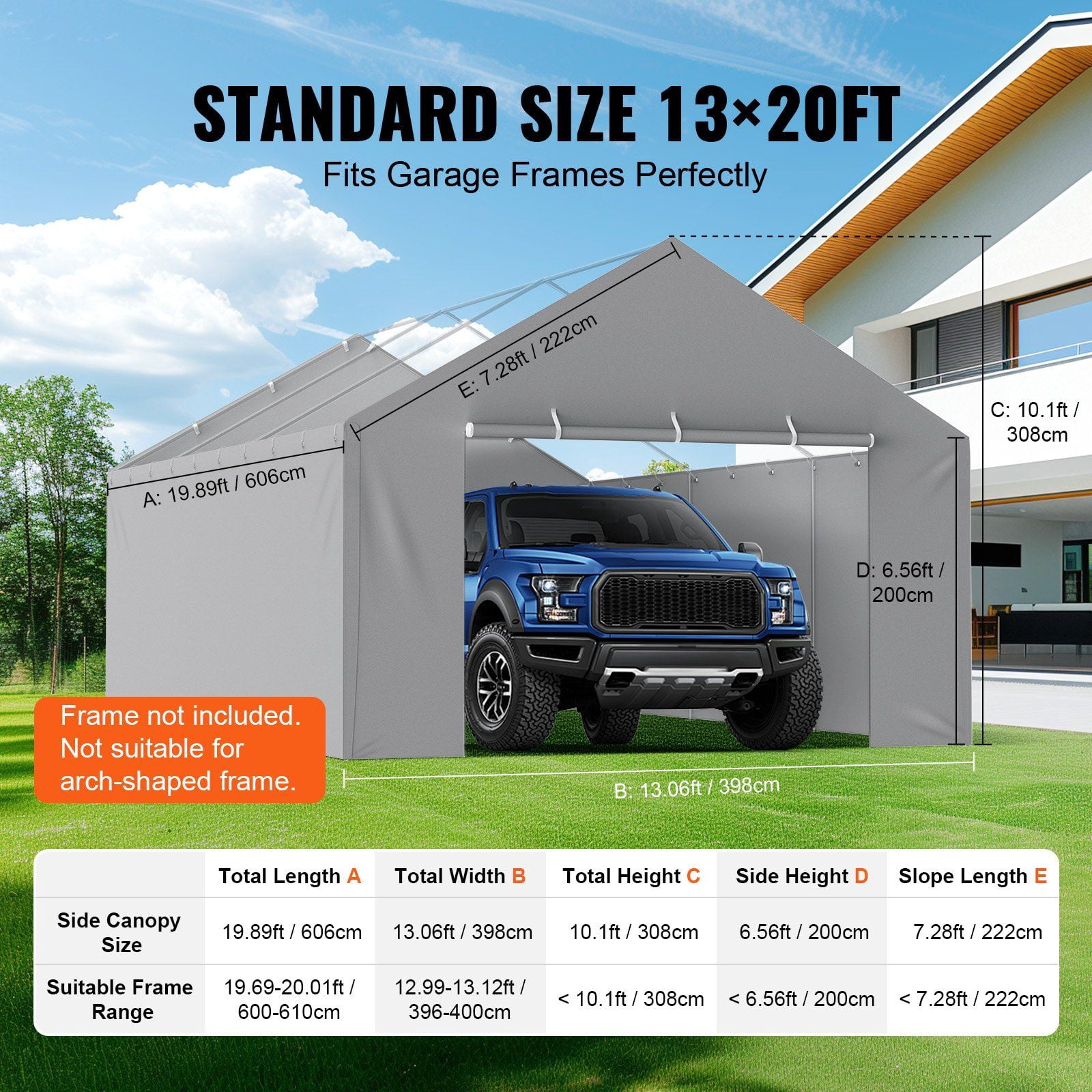 Carport Replacement Canopy Sidewall 13 x 20 ft Heavy Duty Waterproof UV Protective Grey Easy to Install