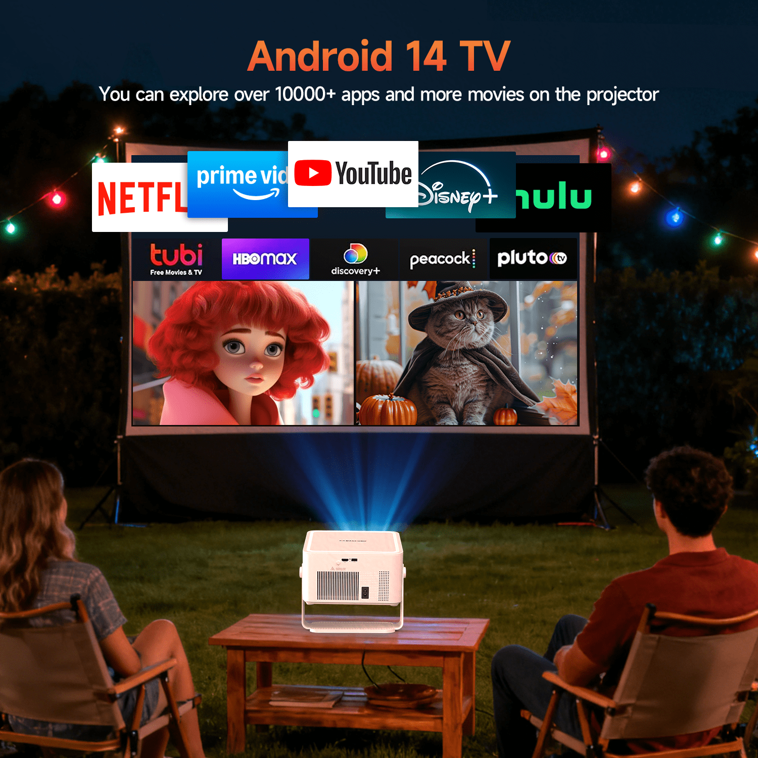 Magcubic 8K Support 1080P Native Android 14 Smart Projector with Auto Focus, 1100 ANSI, WiFi 6, 12W HiFi Stereo, HDR10+, 1.0:1 Throw Ratio for Home Theater & Gaming HY450MAX