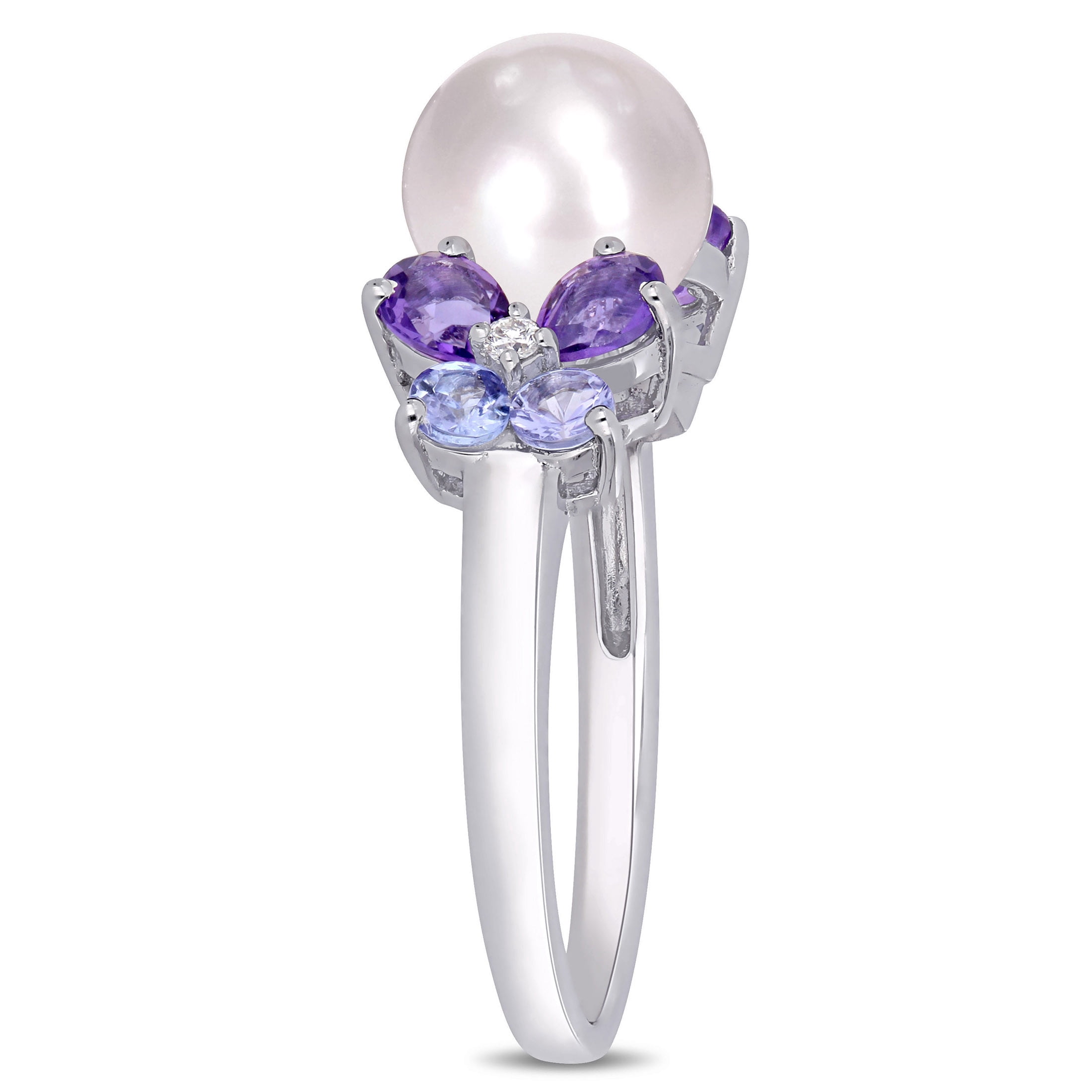 Everly Women's Cultured Pearl and Amethyst Tanzanite Sterling Silver Ring