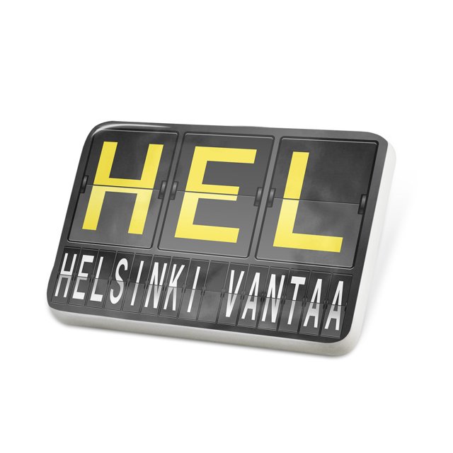 Porcelein Pin HEL Airport Code for Helsinki Vantaa Lapel Badge