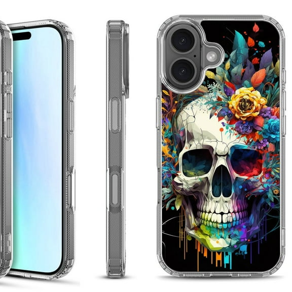 For iPhone 17 Shockproof Protective Phone Case, by OneToughShield - Skull Flower