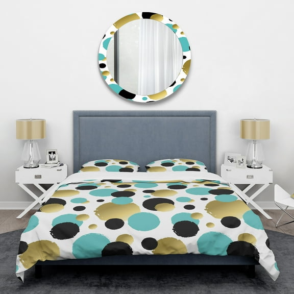 Designart 'Gold And Blue Circles ' Mid-Century Modern Duvet Cover Set