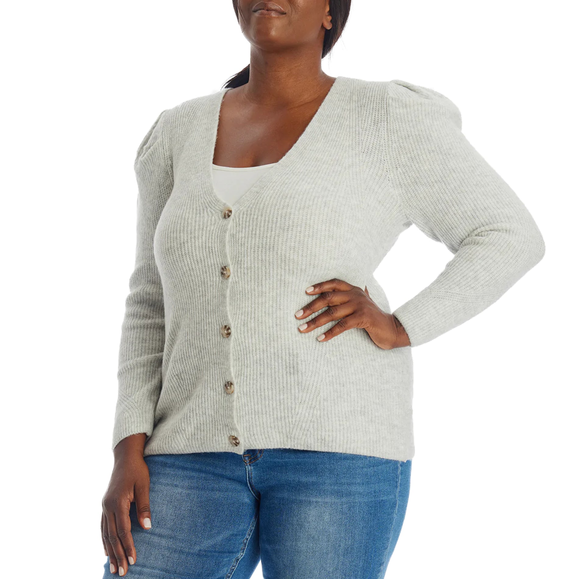 1.STATE Women's Plus Puff Long Sleeve Button Front Top Soft Knit Cardigan -  Walmart.com