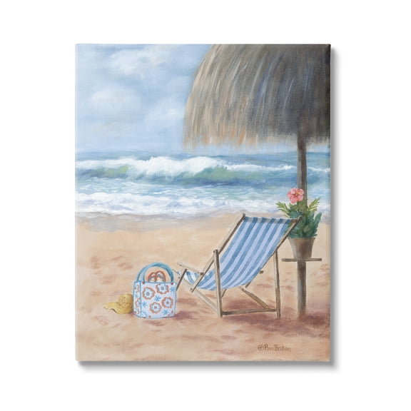 Stupell Beach Chair Tropical Relaxing Vacation Landscape Painting Gallery Wrapped Canvas Print Wall Art