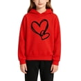 thumbnail image 5 of Otqutp Toddler Girls 2 Piece Outfit Heart Print Long Sleeve Hooded Sweatshirt Solid Straight Leg Pants Fall Clothes for Kids Teens, 5 of 6