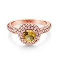 thumbnail image 2 of Gem Stone King 18K Rose Gold Plated Silver Ring Round Yellow Citrine and Moissanite (1.32 Cttw, Size 6), 2 of 5