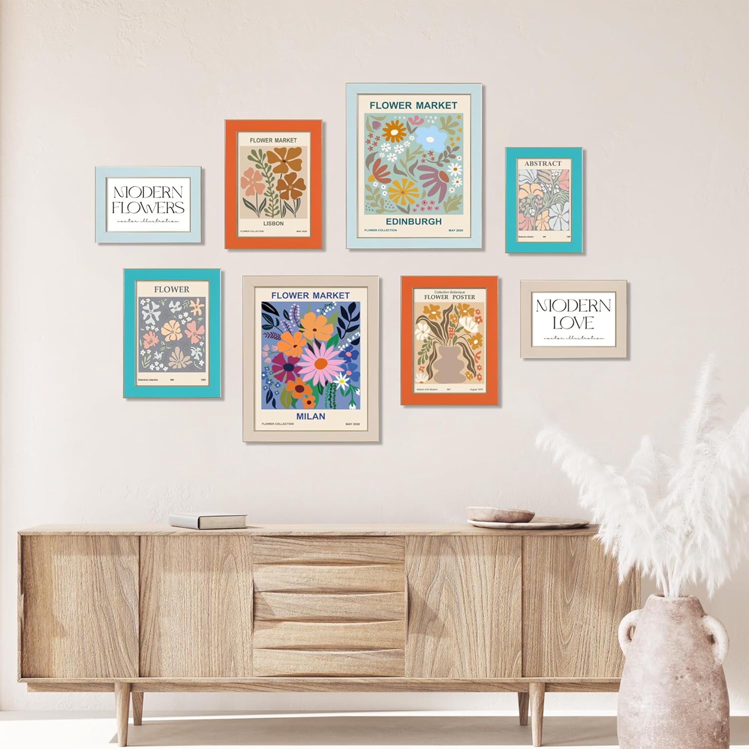 VIOLABBEY 4x6 Picture Frames Set of 4, Colorful Photo Frame of Modern Style, High Definition Tempered Real Glass, Wall Mounted or Tabletop Display (Blue Series)
