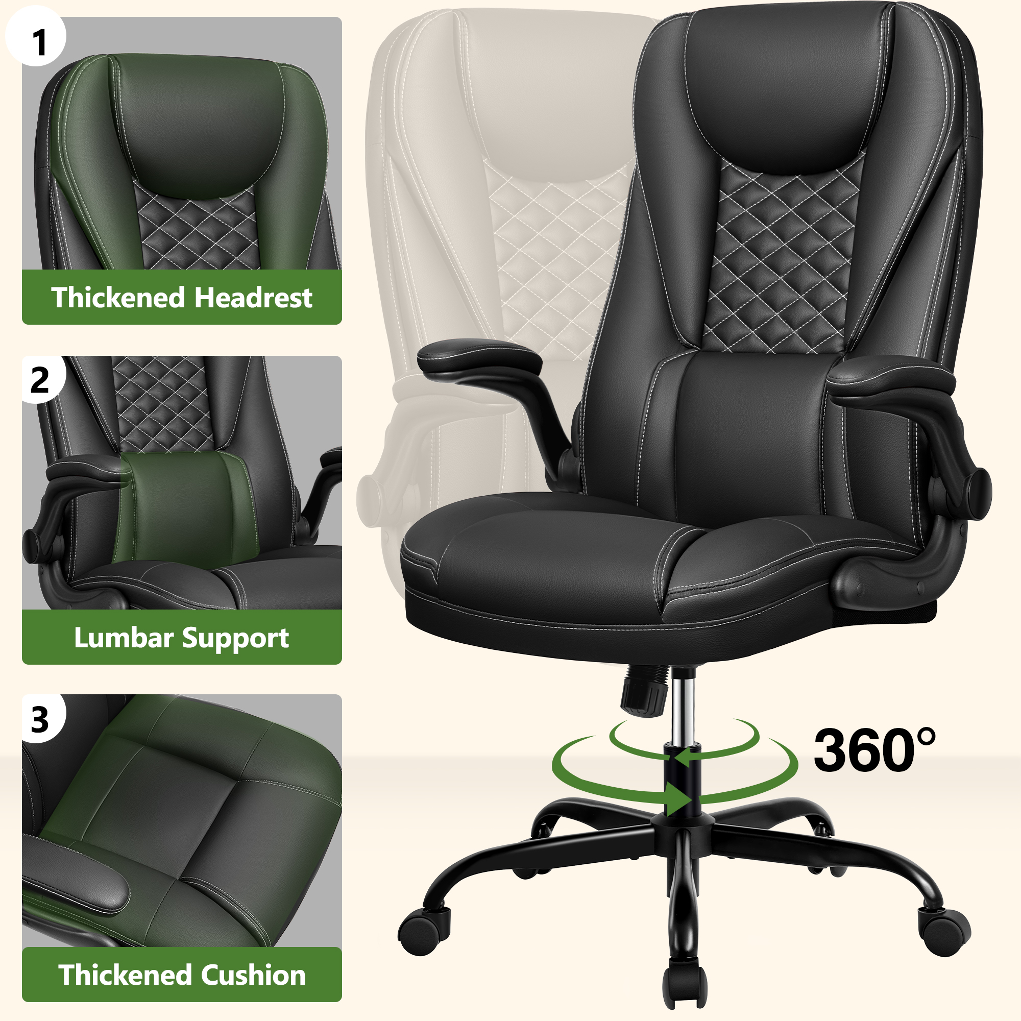 Coolhut Big and Tall Ergonomic Office Chair, Black photo 5