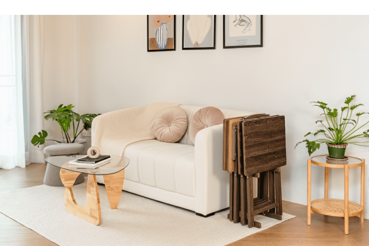 Mainstays 5-Piece XL Rubberwood and MDF Folding TV Tray Set with Storage Rack, Rustic Espresso