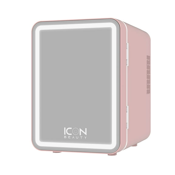 Icon Beauty LED Mirror Door 6.75in. Mini Cooler, 4-Liter Compact Mini Fridge with Touch-Control LED Light and Standard Door, New