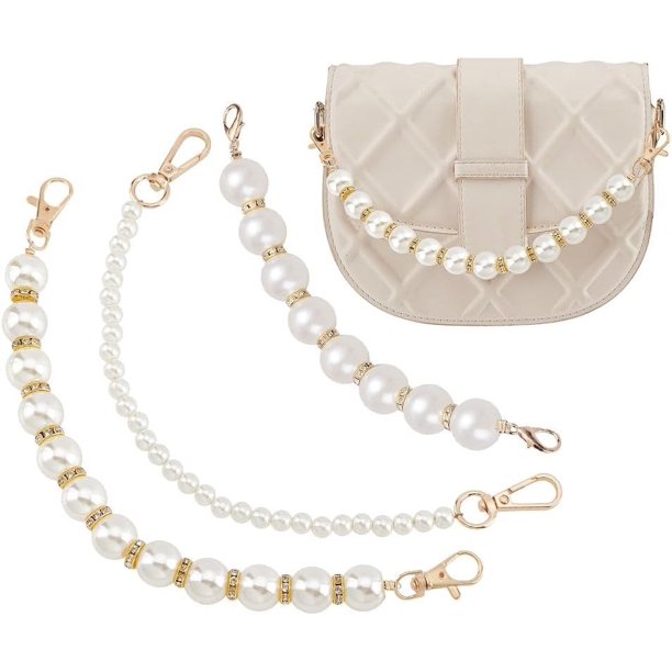 Correa de cadena de perlas de 3 estilos, 12 pulgadas, cadena corta de repuesto para bolso, correa de asa de perlas de imitación blancas, dijes de bolso con cuentas