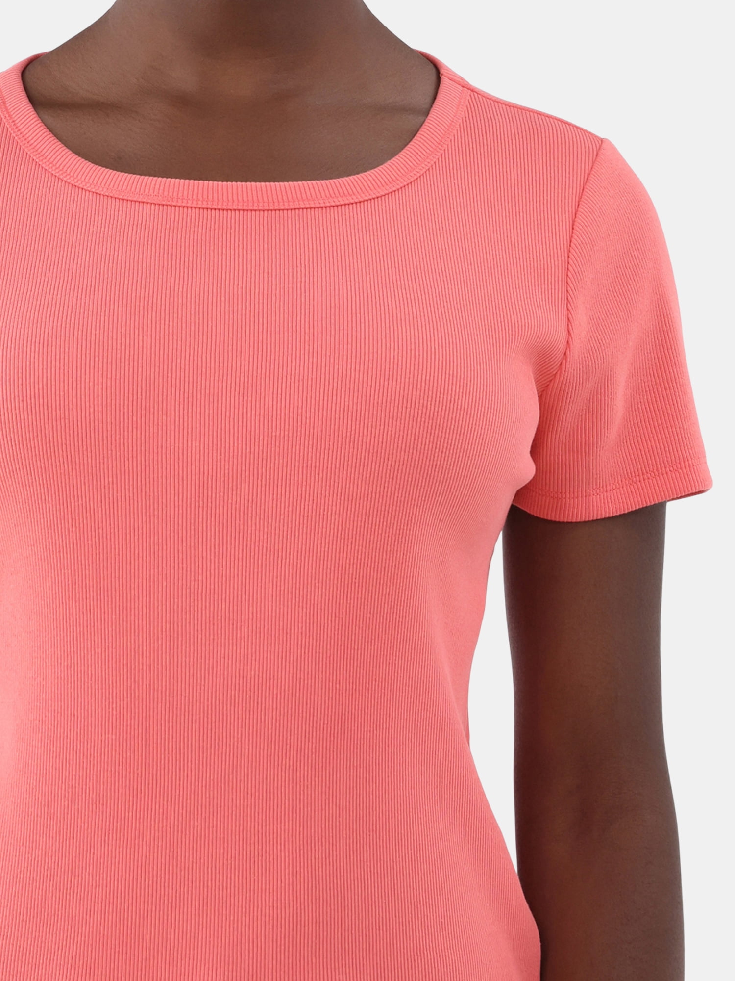 Time and Tru Women’s Rib Crewneck Tee with Short Sleeves, Sizes XS-XXXL