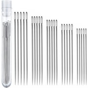 25 Pcs Self Threading Sewing Needles, 5 Assorted Sizes (1.6, 1.8, 2, 2.2, 2.4 inches) Embroidery Needles for Hand Sewing, Large Eye Stainless Steel Pins Kit for Stitching Quilting Cloth Repair DIY