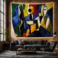 thumbnail image 6 of Cubist Human Figure with Seated Beside Stringed Instrument, Mystical Fantasy for Space Lovers, Galaxy Room Decor, Housewarming Gift, Tapestry Wall Hanging for Bedroom and Dorm, 6 of 7