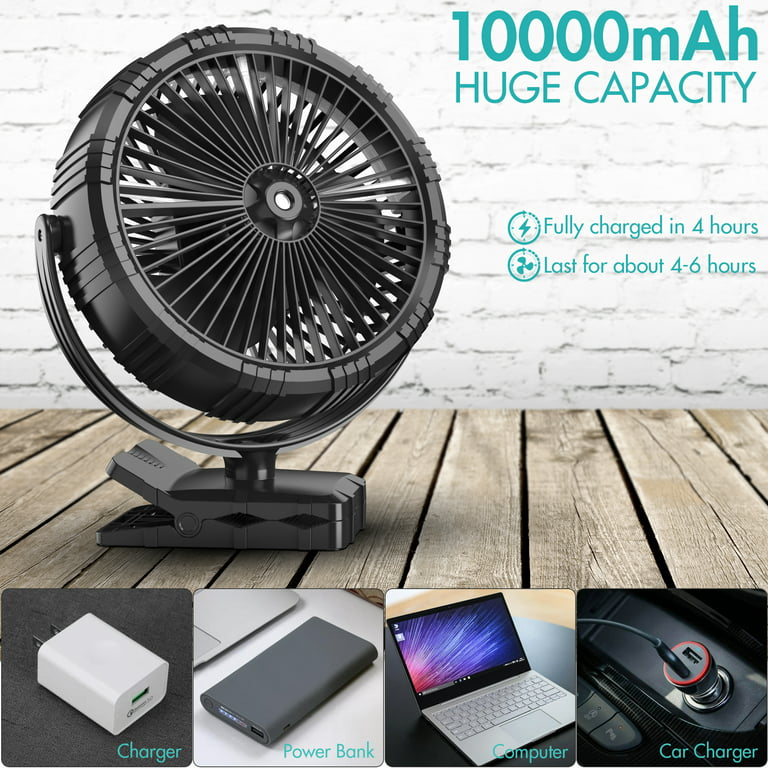Panergy Misting Fan Rechargeable 10000mAh Battery, 8-inch Mister Fan with  Clip 3 Speeds with Timer Function, 360 Rotatable Spray Fan for Camping,  Home Office, Jobsite 