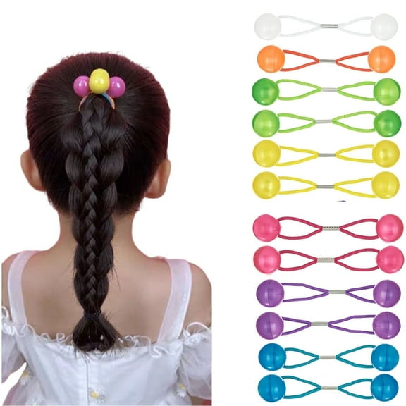 12 Pcs Ball Colorful Twin Bead Ponytail Ties,Ball Hair Ties with Plastics Balls,Charm Hair Ties for Toddlers,Hair Elastic Accessories for Women