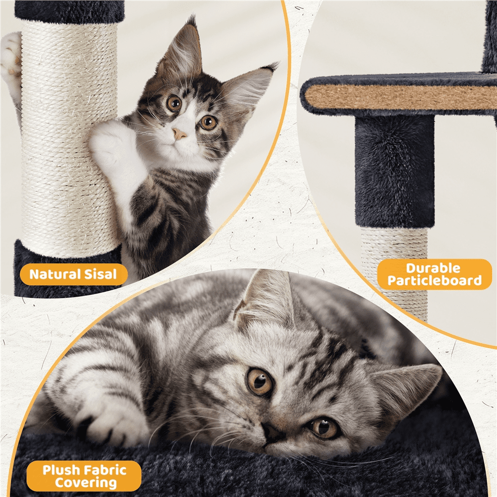 Alden Design 53.5" Tall Multilevel Cat Tree with Condo and Scratching Posts, Black