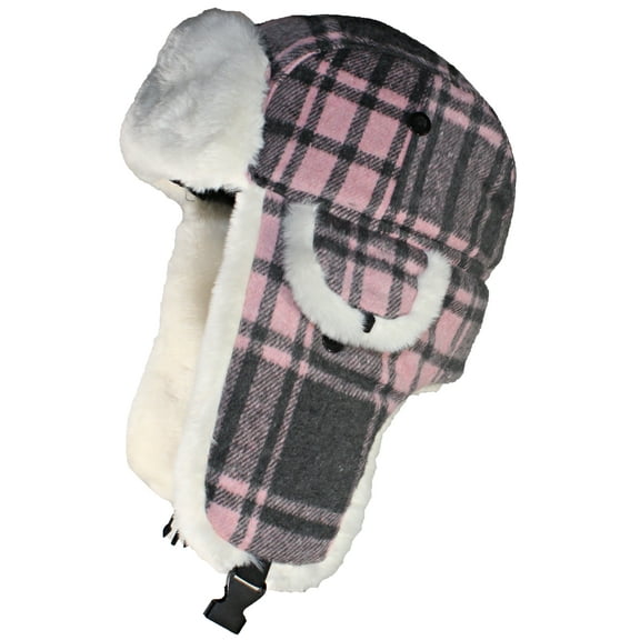 Best Winter Hats Big Kids Quality Madras Plaid Russian/Trapper Hat W/Faux Fur (One Size) - Pink