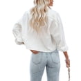 thumbnail image 4 of Langwyqu Turn-Down Collar Women Solid Button Crop Tops Lapel Blouse With Pocket, 4 of 5