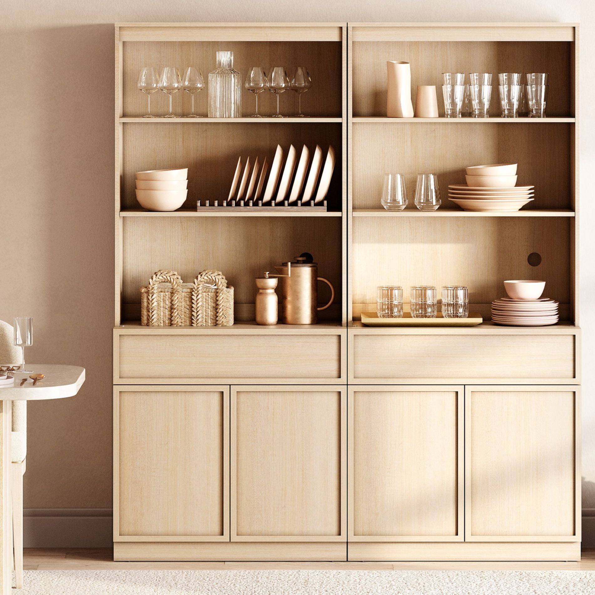 Modern Wood Sideboard Buffet with Doors, Drawers & Adjustable Shelves, 72" Tall Storage Cabinet for Dining Kitchen,Beige