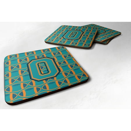 

Carolines Treasures CJ1063-OFC Letter O Football Aqua Orange and Marine Blue Foam Coaster Set of 4 3 1/2 x 3 1/2