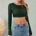 thumbnail image 5 of Womens Blouses Women'S Sequin Top Glitter Party Club Jumper Long Sleeve Crew Neck Crop Top Skinny Top Sparkly Crop Tee Long Sleeve Shirts for Women, 5 of 5