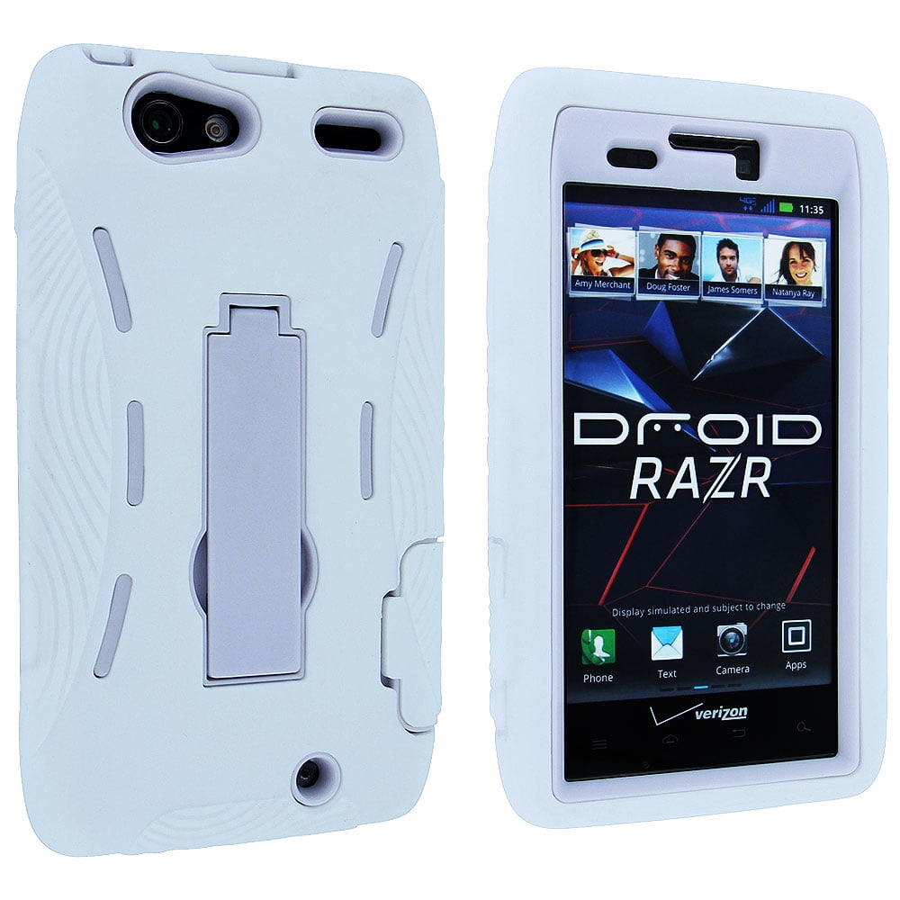 White Hybrid Case Cover with Kick Stand for Motorola Droid Razr XT912