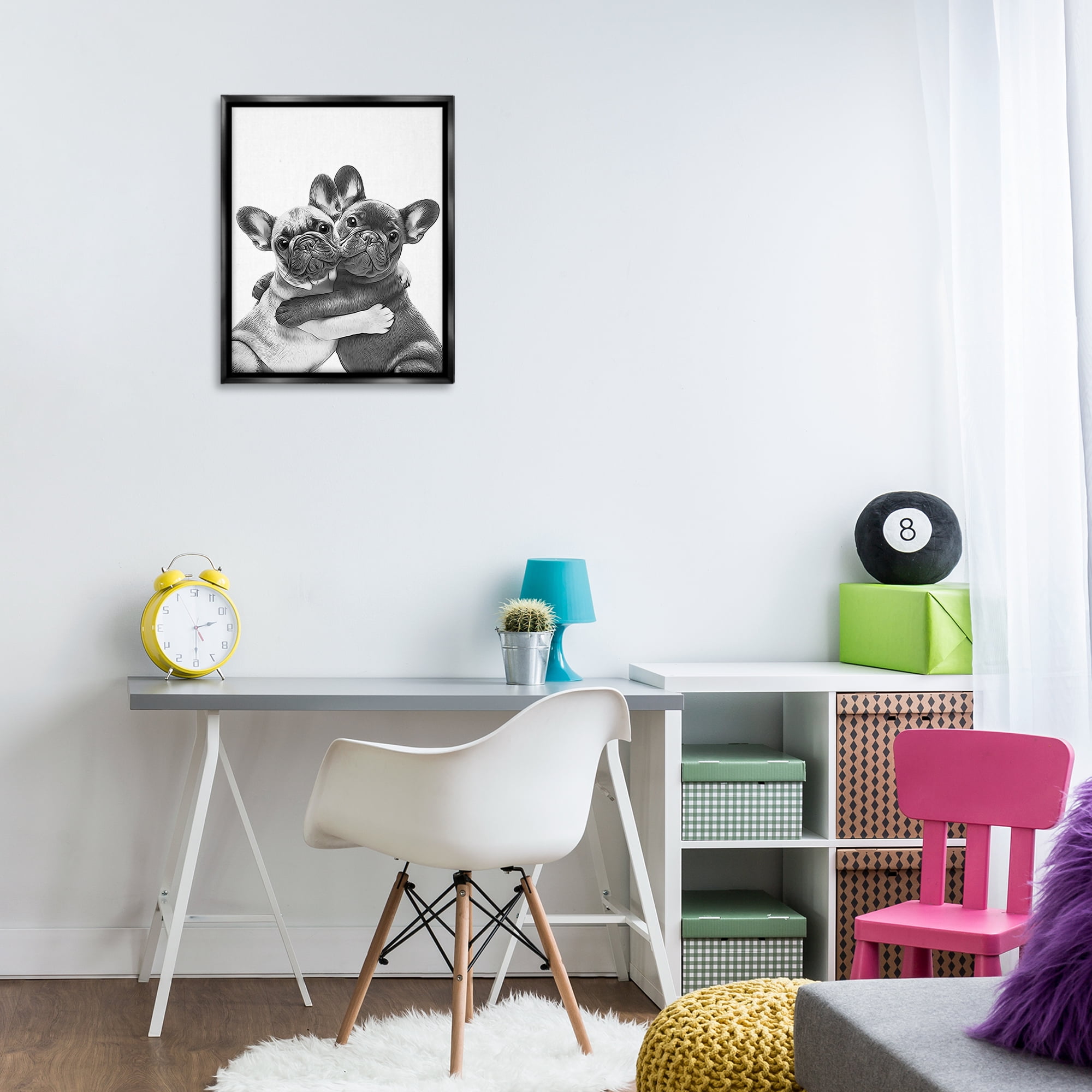 Stupell Industries Hugging Dog Pair Animals & Insects Painting Black Floater Framed Art Print Wall Art, 17 x 21