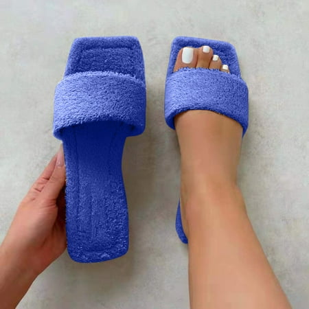 

uikmnh Slippers for Women Toe Slippers Comfortable Furry Color Flat Women s Casual Women s slipper Blue 8.5