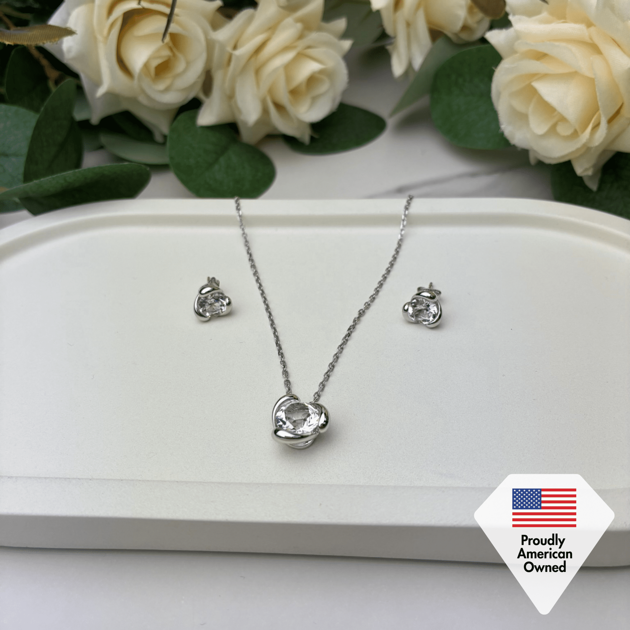 Cate & Chloe Harmony 18k White Gold Plated Silver Jewelry Set with Swarovski Crystals Gift for Women