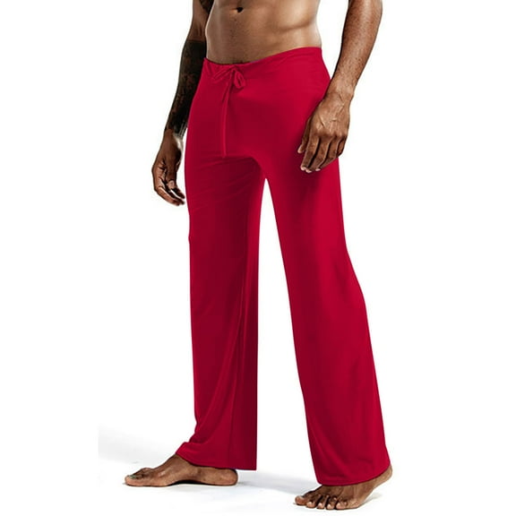 LNWUY Mens Modal Pajama Pants Soft Lounge Pants Sleep Pj Bottoms Pants Solid Color Loose Fit Trousers Drawstring and Pockets Red M