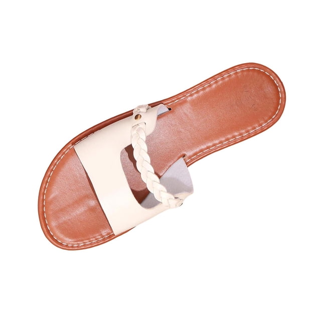 Zapatillas de Casa de las Mujeres Color Sólido Correa Nerviosa Contraste Footbed Diapositivas de Playa Planas, Zapatillas de Verano de las Mujeres para la Comodidad Interior Al Aire Libre