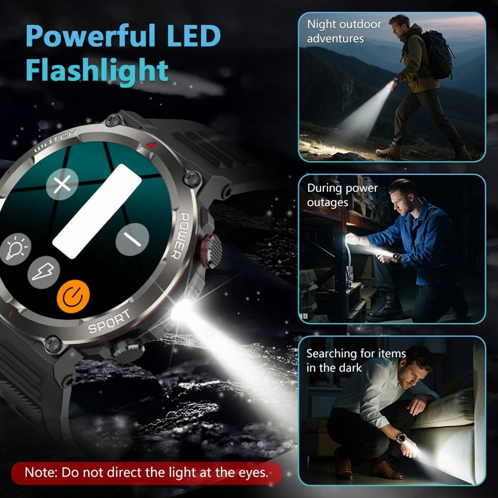 Blackview Military Smart Watch for Men, 1.45" HD Rugged Smartwatch with Calls, LED Flashlight, Compass, 100+ Sports Modes, 960mAh Battery, Waterproof, Compatible with iPhone Android, Khaki,Black