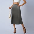 thumbnail image 7 of Satin High Waisted Midi Skirt with Side Slit for Women, Drapey Solid Color Elegant Skirt, 7 of 7