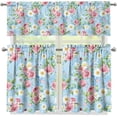 thumbnail image 4 of Pink Rose Kitchen Curtains and Valances Set Daisy Rod Pocket Tier Curtains 3-Piece House Decor Curtains for Living Room Bedroom Bathroom Easy to Install Kitchen Valance Curtains, 4 of 6