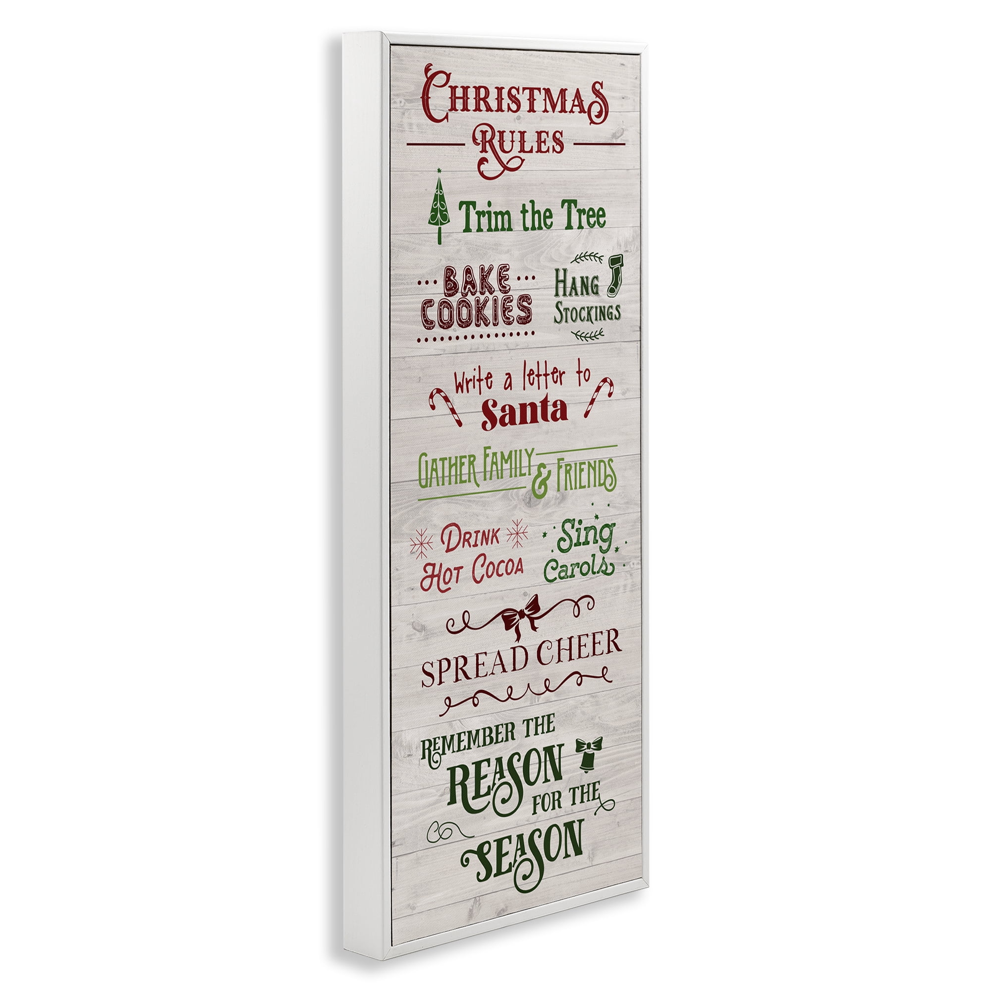 Stupell Industries Rustic Christmas Rules Holiday Painting White Framed Art Prints Wall Art, 13 x 30