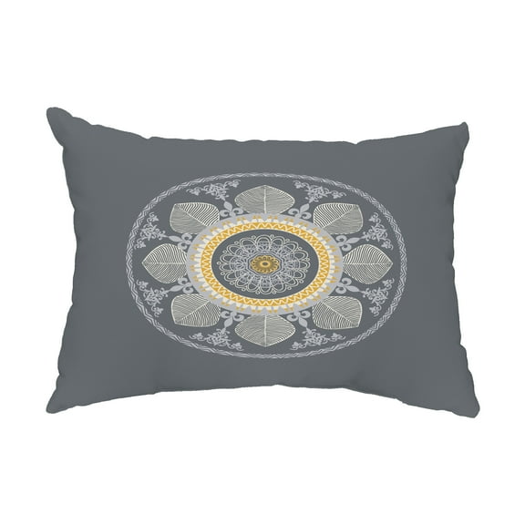 Simply Daisy, 14" x 20" Stained Glass Gray Decorative Abstract Outdoor Throw Pillow