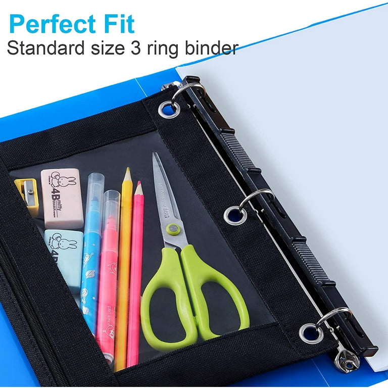 Buy Pencil Pouch for Binder with 2 Zip Pockets & Front Mesh Pocket, Black  (Pack of 3) at S&S Worldwide