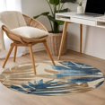 thumbnail image 4 of Round Rugs 3Ft, Navy Blue Brown Botanical Round Area Rug Washable Indoor Throw Carpet, Rustic Tropical Palm Leaves Small Non Slip Circle Rug for Bedroom Living Room Home Decor Aesthetic, 4 of 8