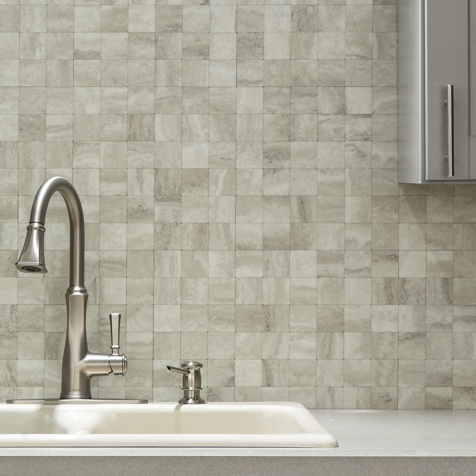 Aspect Collage 12in x 6in Peel and Stick Backsplash in Bone Porcelain (2pc per pack/5-Pack)