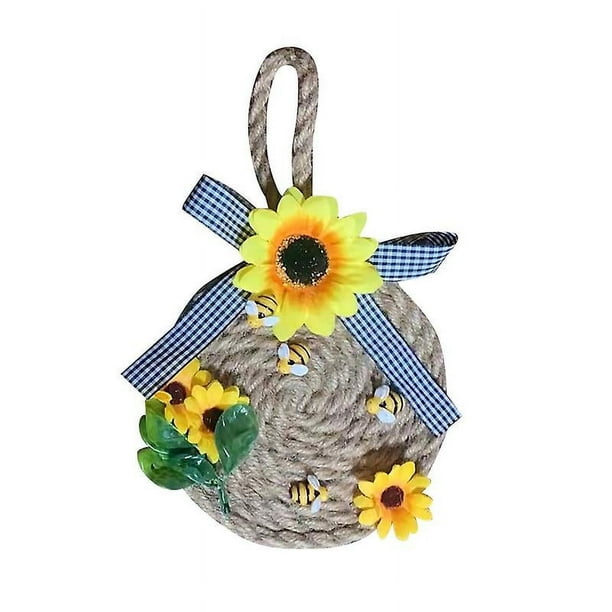 A Guirnalda de girasol para Festival de abejas, adorno de corona de cuerda de cáñamo de simulación para interior y exterior, decoración de puerta delantera de granja, regalo de in